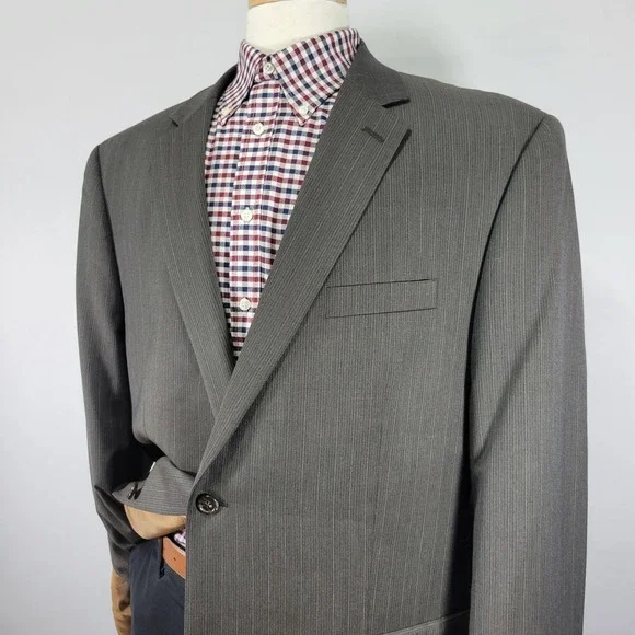 Michael Kors Men's Sport‎ Coat Blazer Two Button Olive Brown Striped Wool Sz 48L